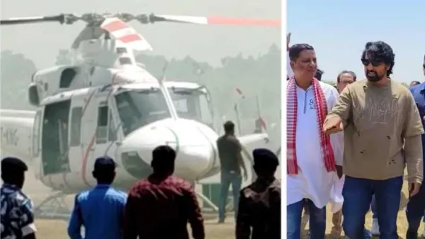 দেবকে বহনকারী হেলিকপ্টারে আগুন