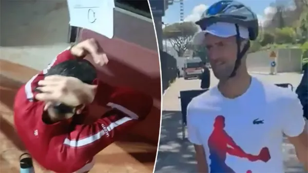 বোতল কাণ্ডের পর হেলমেট পরে অটোগ্রাফ দিলেন জোকোভিচ