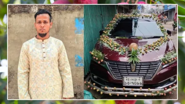 লিচু দিয়ে বিয়ের গাড়ি সাজিয়ে শ্বশুরবাড়ি বর