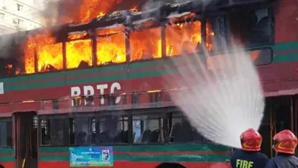 রাজধানীতে বিআরটিসি বাসে আগুন