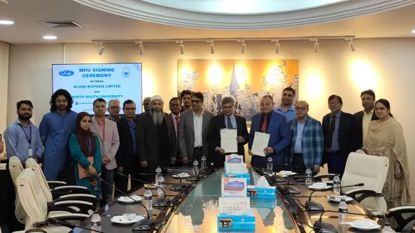 শিল্প-একাডেমিয়া সহযোগিতায় এনএসইউ, গ্লোব বায়োটেক ও বিকন ফার্মার চুক্তি