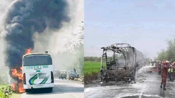 উজিরপুরে চলন্ত গ্রিন লাইন পরিবহনে আগুন