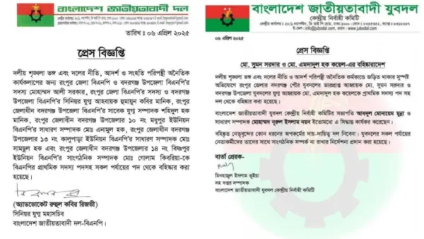 বিএনপি ও যুবদলের ৮ নেতাকর্মীকে বহিষ্কার 