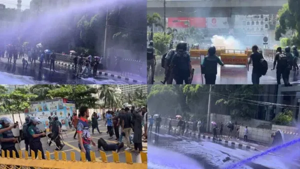 পুলিশের সাউন্ড গ্রেনেড, জলকামান নিক্ষেপ