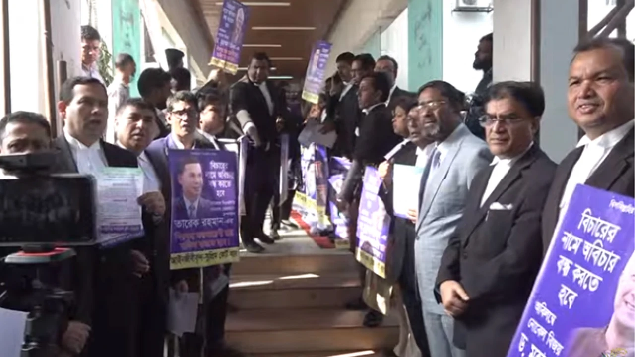 ঢাকায় আদালত বর্জন করে বিএনপিপন্থী আইনজীবীদের স্লোগান