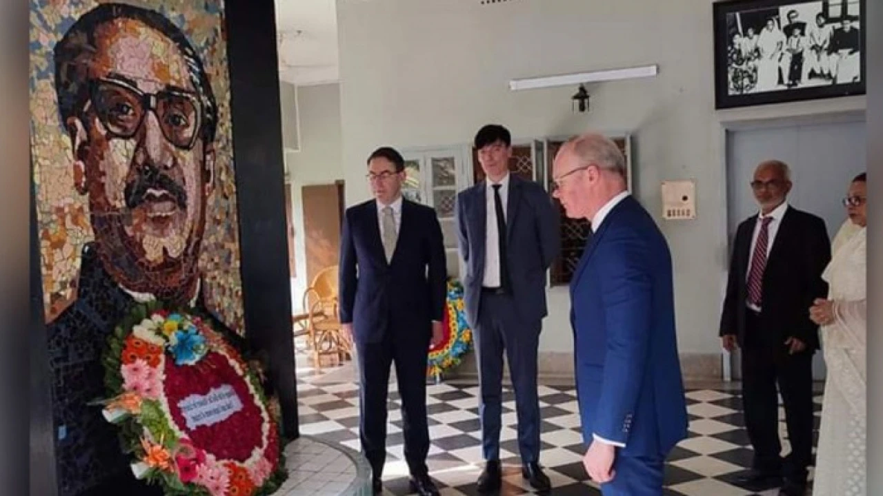 বঙ্গবন্ধুর প্রতিকৃ‌তিতে আইরিশ মন্ত্রীর শ্রদ্ধা