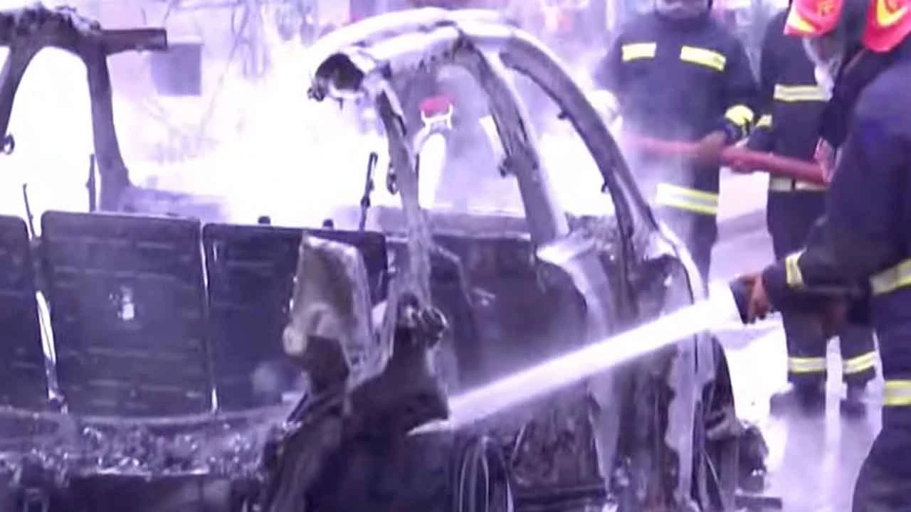 এলিভেটেড এক্সপ্রেসওয়েতে গাড়িতে আগুন