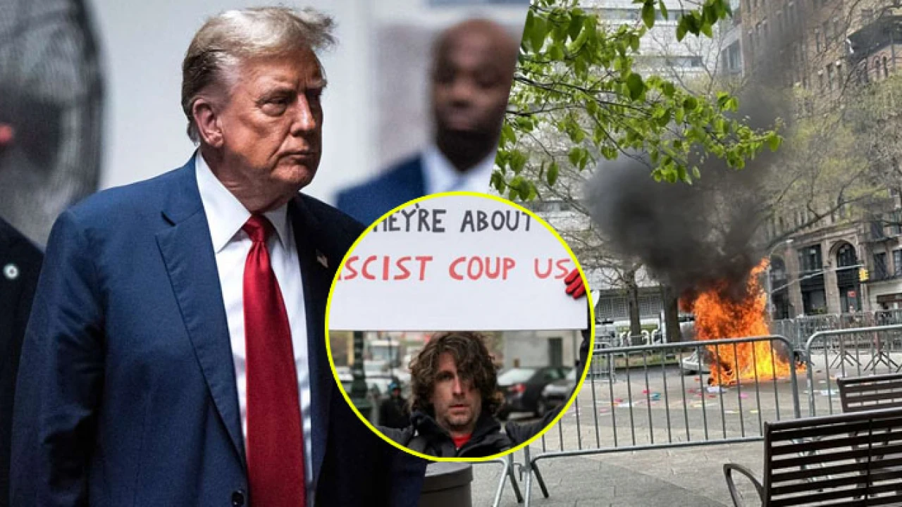 আদালতে ট্রাম্প, বাইরে নিজের শরীরে আগুন দিলেন যুবক (ভিডিও)