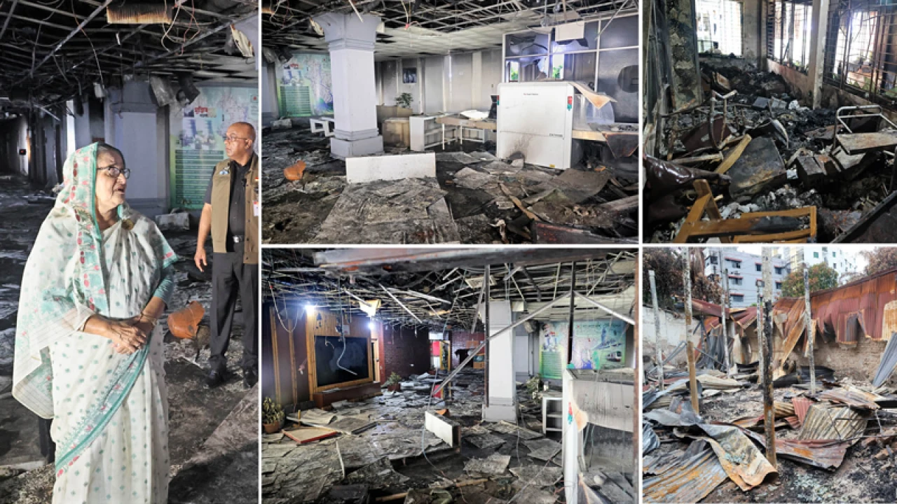 বিটিভি ভবনের ক্ষয়ক্ষতি পরিদর্শন করলেন প্রধানমন্ত্রী