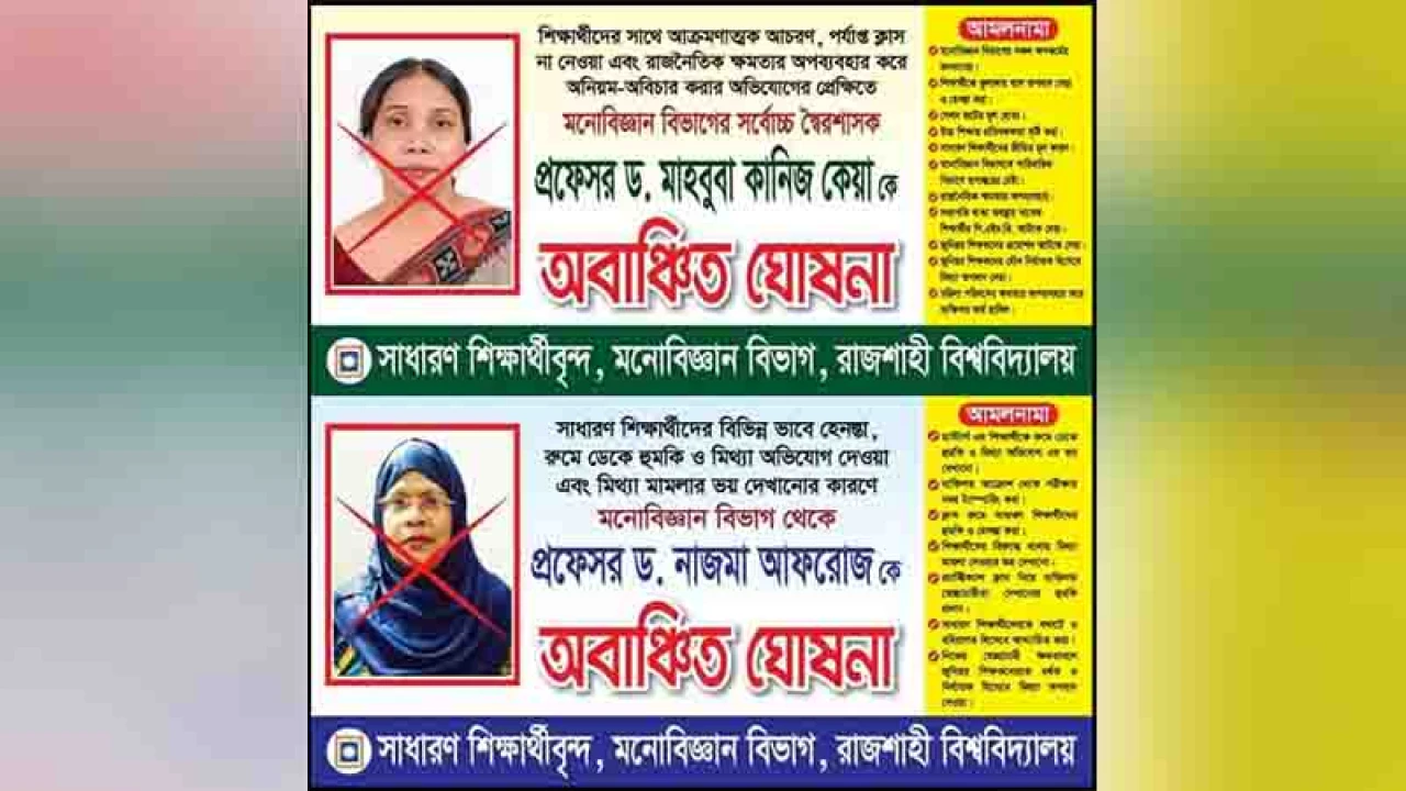 রাবির মনোবিজ্ঞান বিভাগের দুই শিক্ষিকাকে অবাঞ্ছিত ঘোষণা
