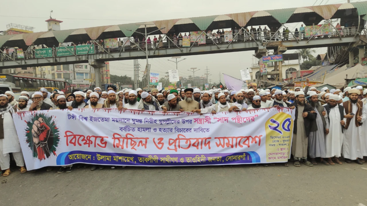 সাদপন্থীদের বিরুদ্ধে প্রতিবাদ সমাবেশ ও বিক্ষোভ মিছিল