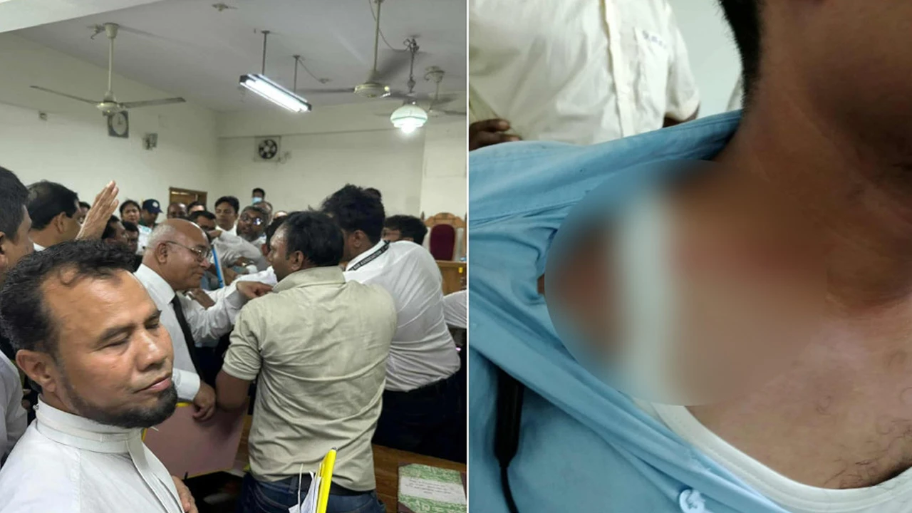এজলাসে বিচারকের সামনে সাংবাদিককে মারধর আইনজীবীদের 