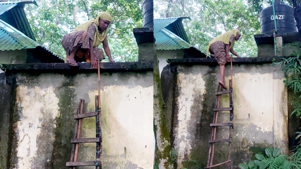 দেয়াল টপকে বাড়ি যেতে হচ্ছে মা-ছেলের