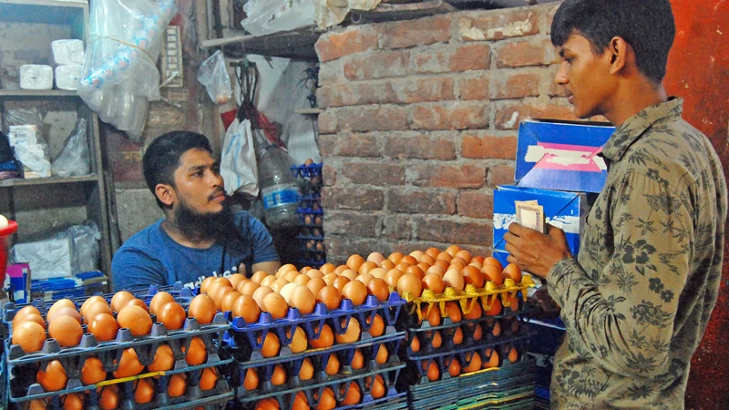 বন্যার দোহাই দিয়ে রাজধানীর কাঁচাবাজারগুলোতে মাছ, মুরগি, সবজি ও অন্যান্য পণ্যের দাম আরেক দফা বেড়েছে। এতে করে ক্রেতাদের নাভিশ্বাস হয়ে উঠছে। দ্রুত বাজার তদারকি ব্যবস্থা জোরদার করা না হলে এই দাম আরও বৃদ্ধি পাবে। আজ শুক্রবার সকালে রাজধানীর পলাশী কাঁচা বাজার থেকে ছবিটি তোলা। ফোকাস বাংলা