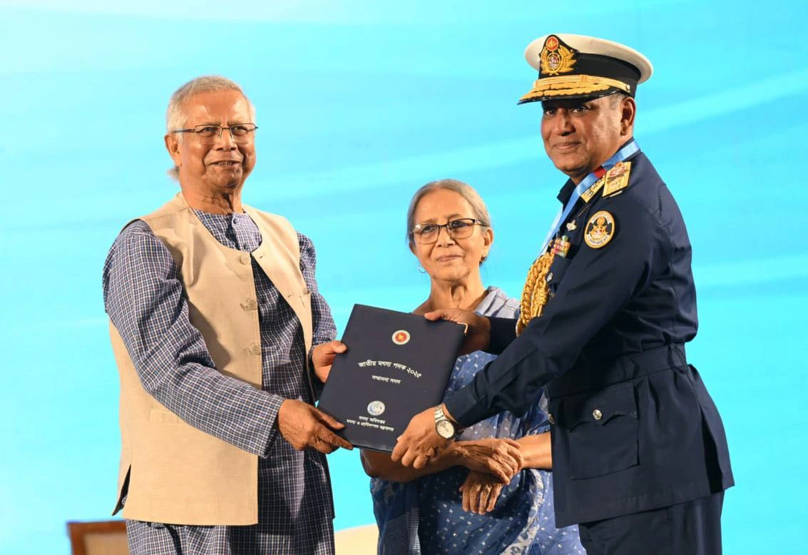 রাজধানীর চীন মৈত্রী সম্মেলন কেন্দ্রে জাতীয় মৎস্য সপ্তাহ-২০২৫ এর উদ্বোধনী অনুষ্ঠানে প্রধান উপদেষ্টা অধ্যাপক ড. মুহাম্মদ ইউনূস। ছবি: প্রেস উইং